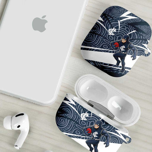 Carlton Blues Australian Football AirPods Case Superhero Mascot With Indigenous Pattern Art