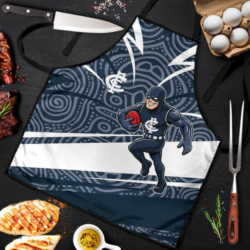 Carlton Blues Australian Football Apron Superhero Mascot With Indigenous Pattern Art