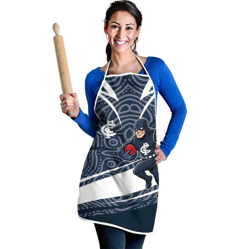 Carlton Blues Australian Football Apron Superhero Mascot With Indigenous Pattern Art