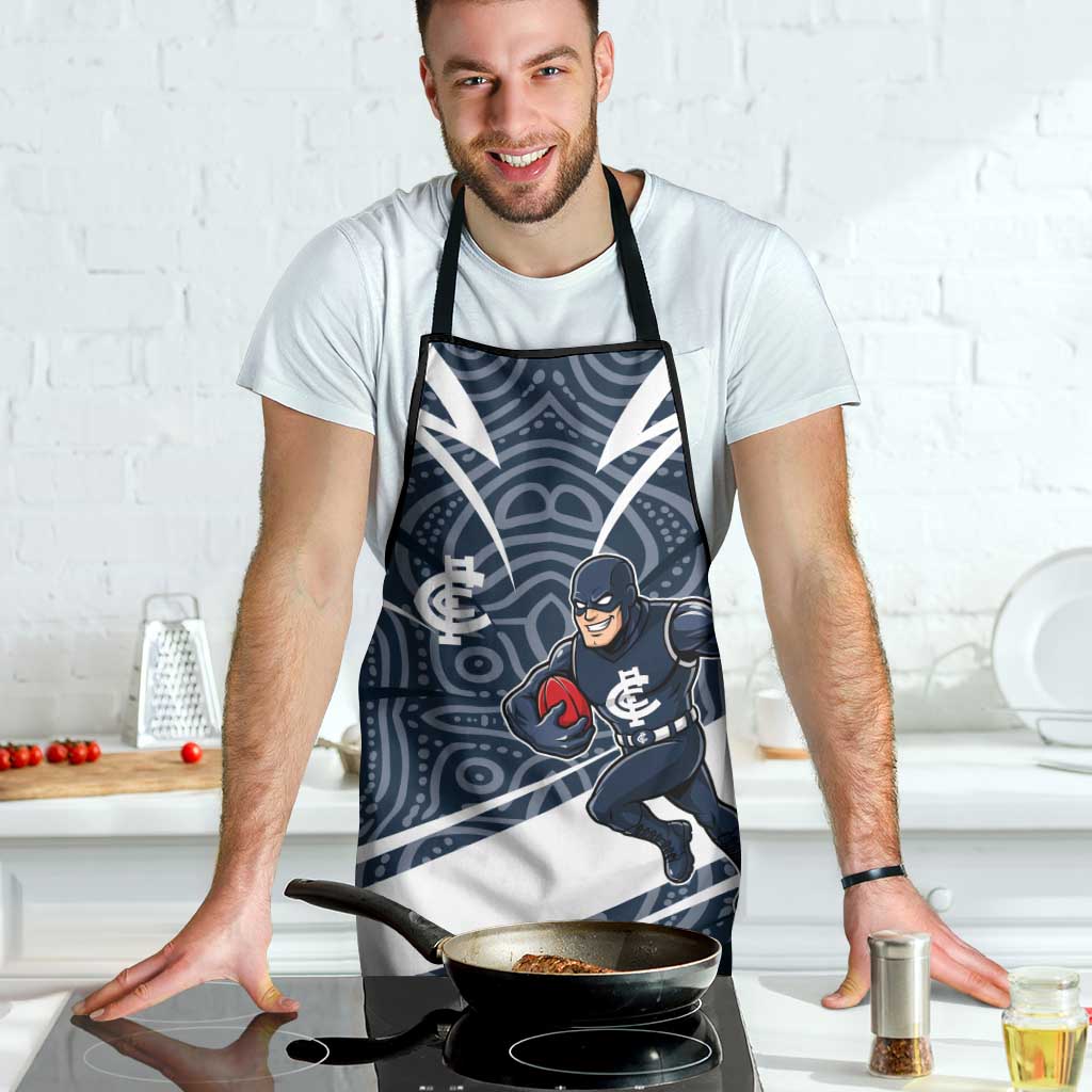Carlton Blues Australian Football Apron Superhero Mascot With Indigenous Pattern Art
