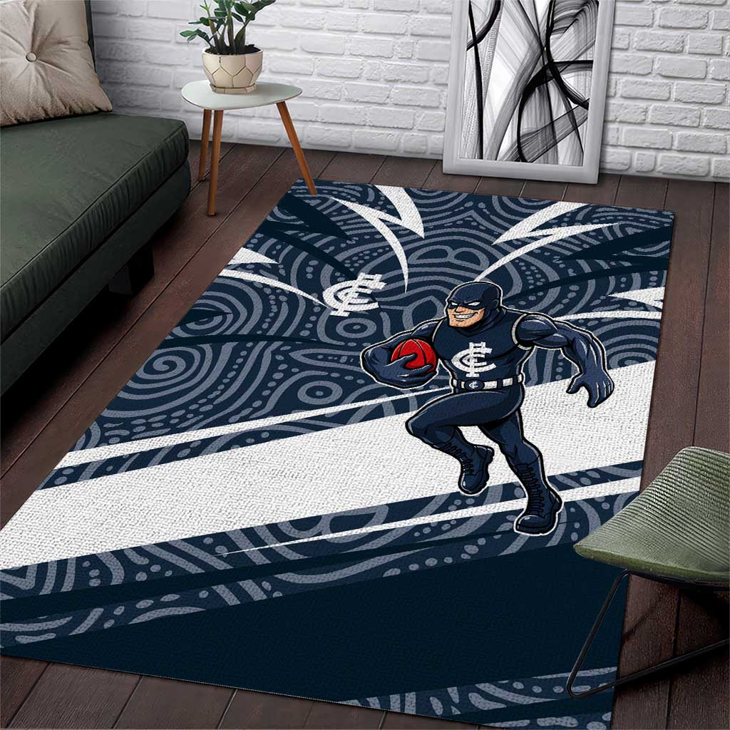 Carlton Blues Australian Football Area Rug Superhero Mascot With Indigenous Pattern Art