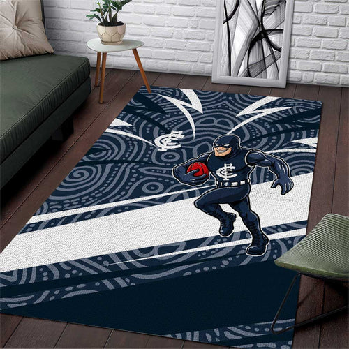 Carlton Blues Australian Football Area Rug Superhero Mascot With Indigenous Pattern Art
