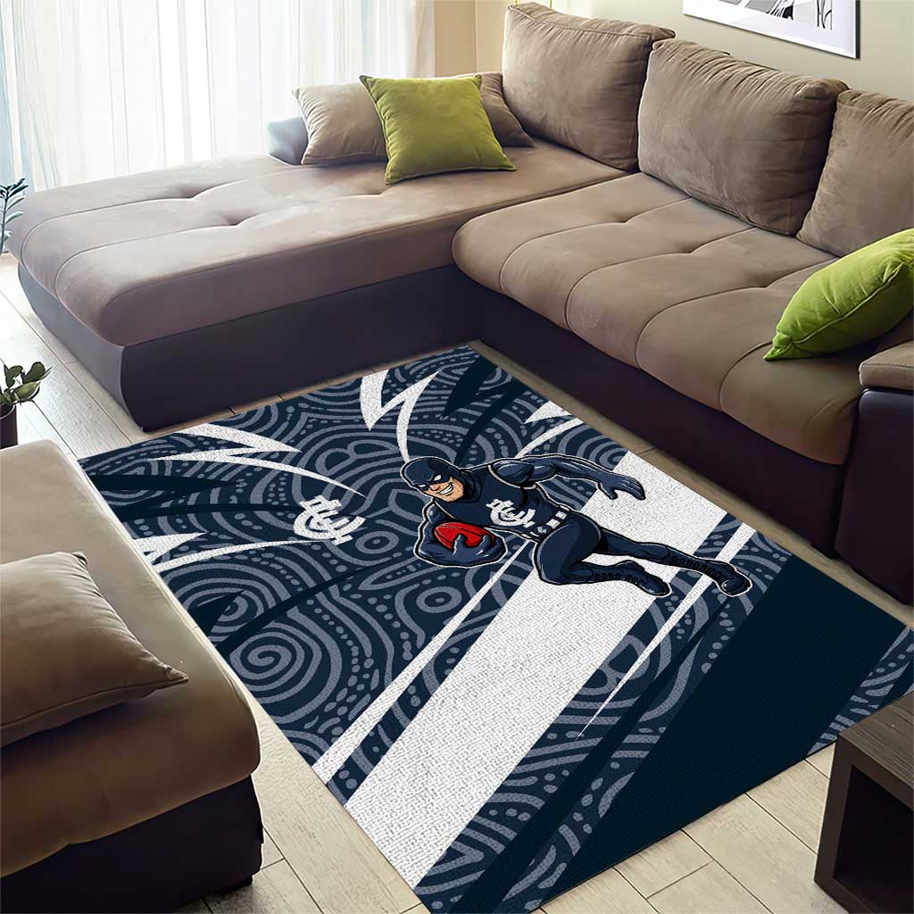 Carlton Blues Australian Football Area Rug Superhero Mascot With Indigenous Pattern Art
