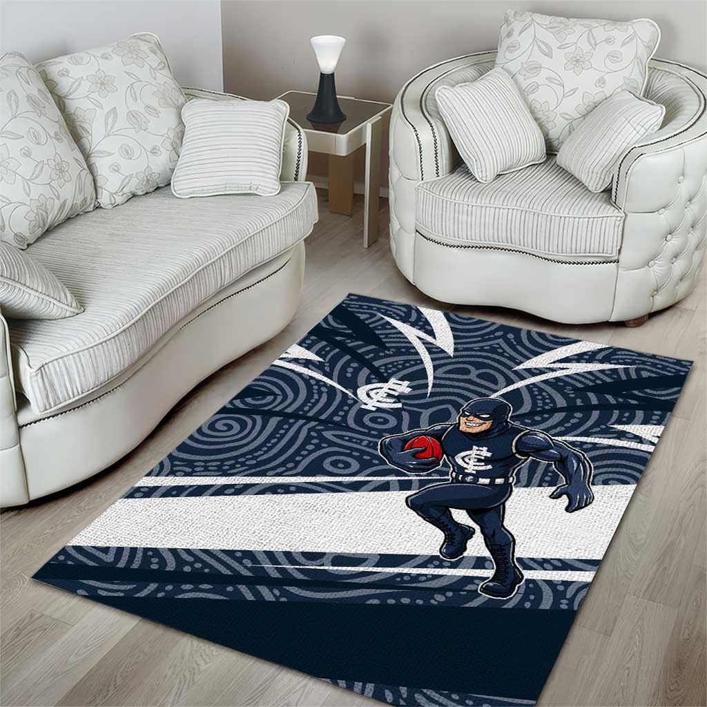 Carlton Blues Australian Football Area Rug Superhero Mascot With Indigenous Pattern Art