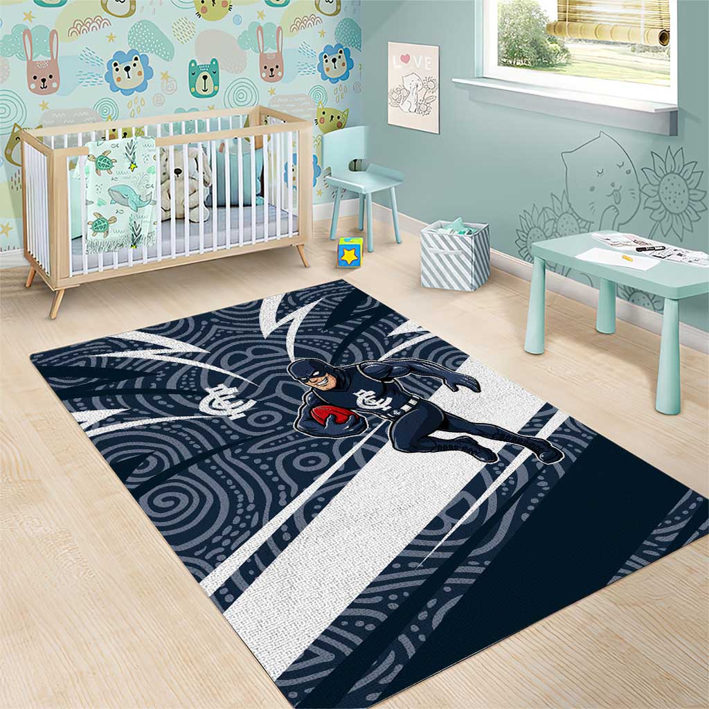 Carlton Blues Australian Football Area Rug Superhero Mascot With Indigenous Pattern Art