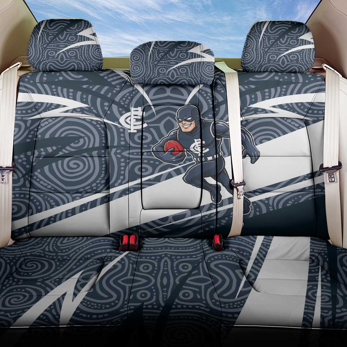Carlton Blues Australian Football Back Car Seat Cover Superhero Mascot With Indigenous Pattern Art