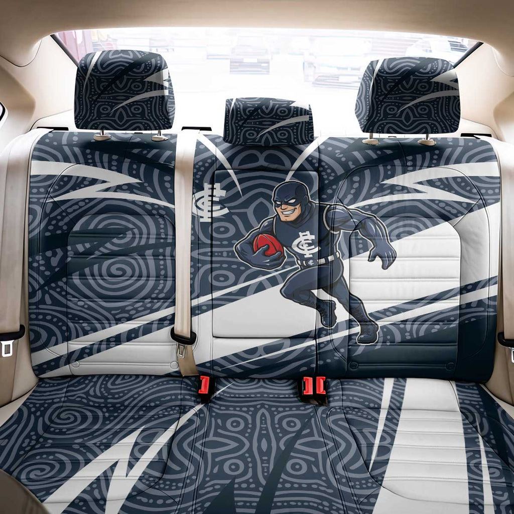 Carlton Blues Australian Football Back Car Seat Cover Superhero Mascot With Indigenous Pattern Art