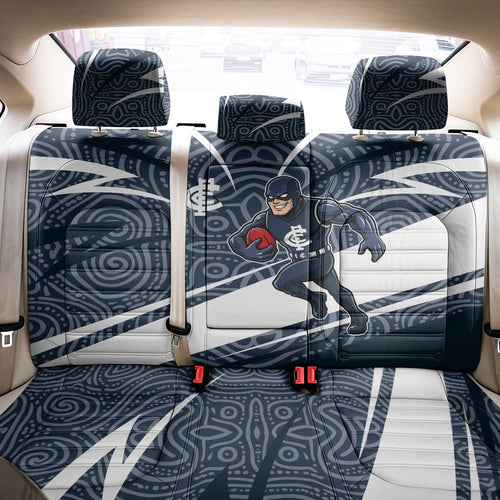 Carlton Blues Australian Football Back Car Seat Cover Superhero Mascot With Indigenous Pattern Art
