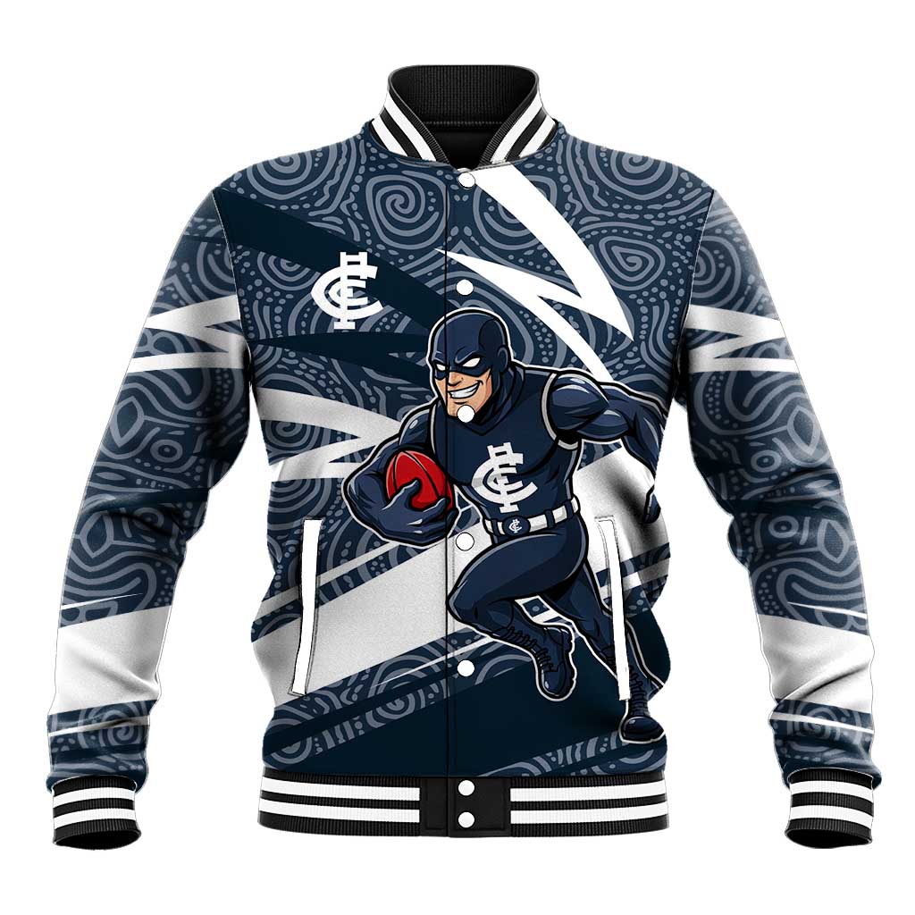 Carlton Blues Australian Football Baseball Jacket Superhero Mascot With Indigenous Pattern Art
