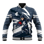 Carlton Blues Australian Football Baseball Jacket Superhero Mascot With Indigenous Pattern Art