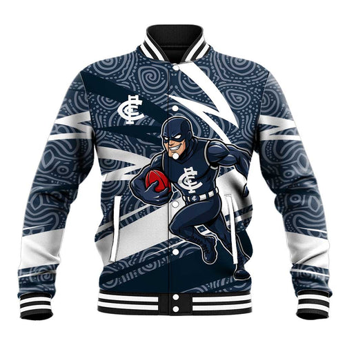 Carlton Blues Australian Football Baseball Jacket Superhero Mascot With Indigenous Pattern Art