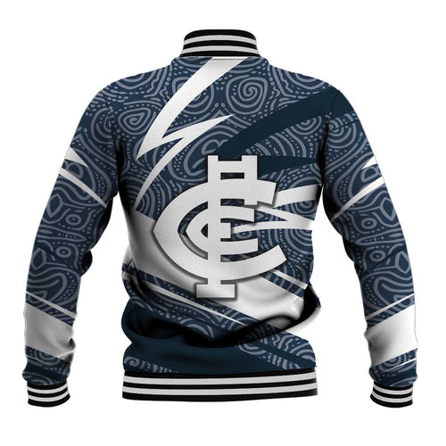 Carlton Blues Australian Football Baseball Jacket Superhero Mascot With Indigenous Pattern Art