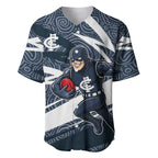 Carlton Blues Australian Football Baseball Jersey Superhero Mascot With Indigenous Pattern Art