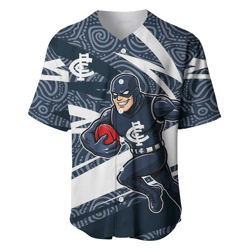 Carlton Blues Australian Football Baseball Jersey Superhero Mascot With Indigenous Pattern Art