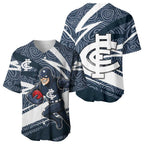 Carlton Blues Australian Football Baseball Jersey Superhero Mascot With Indigenous Pattern Art