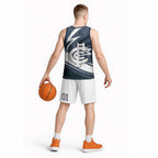 Carlton Blues Australian Football Basketball Jersey Superhero Mascot With Indigenous Pattern Art