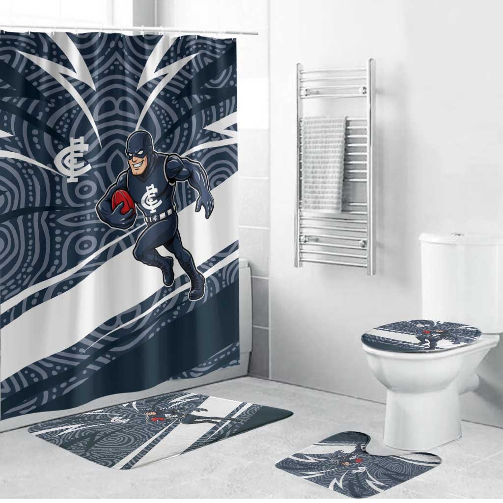 Carlton Blues Australian Football Bathroom Set Superhero Mascot With Indigenous Pattern Art
