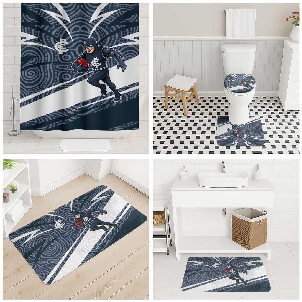 Carlton Blues Australian Football Bathroom Set Superhero Mascot With Indigenous Pattern Art