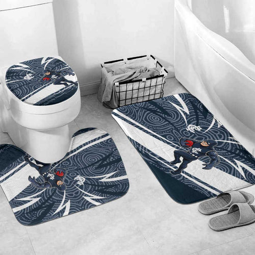 Carlton Blues Australian Football Bathroom Set Superhero Mascot With Indigenous Pattern Art