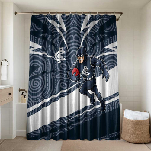 Carlton Blues Australian Football Bathroom Set Superhero Mascot With Indigenous Pattern Art