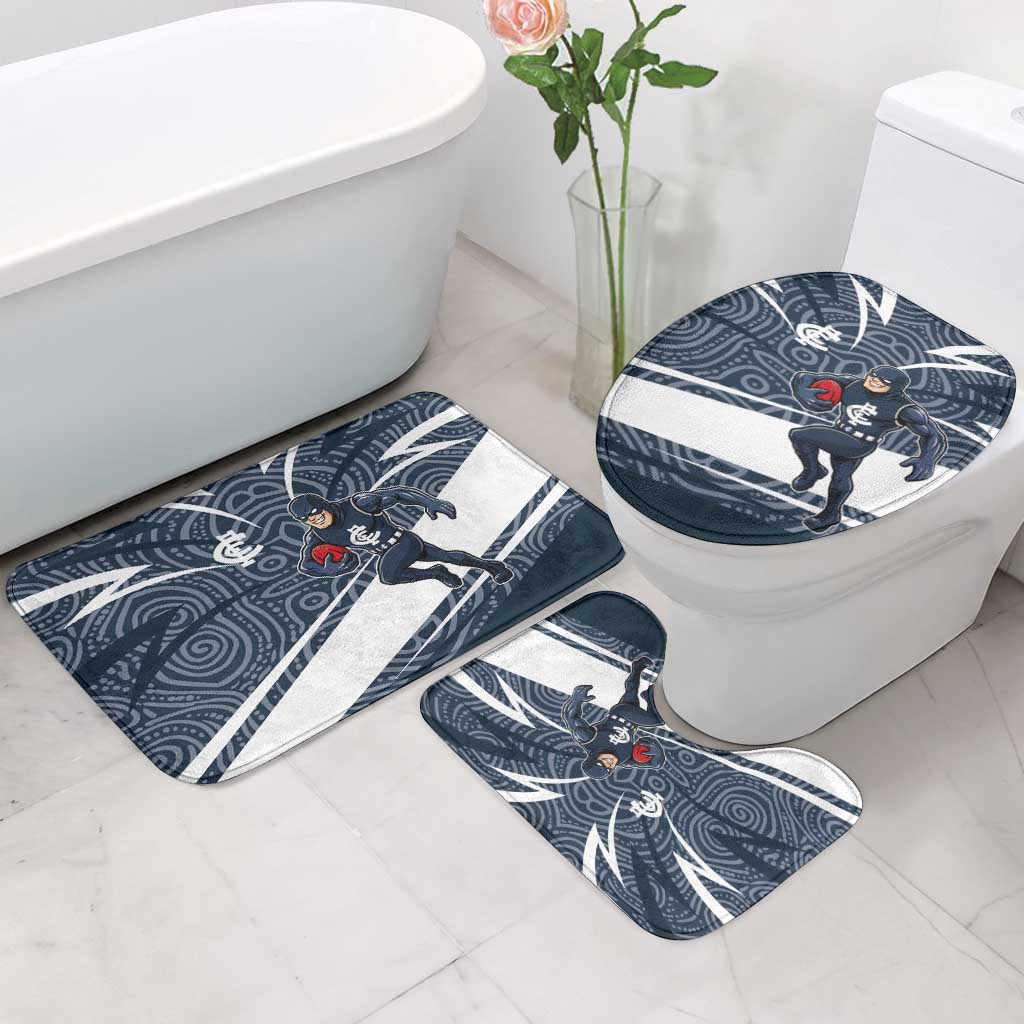Carlton Blues Australian Football Bathroom Set Superhero Mascot With Indigenous Pattern Art