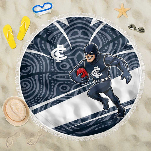 Carlton Blues Australian Football Beach Blanket Superhero Mascot With Indigenous Pattern Art