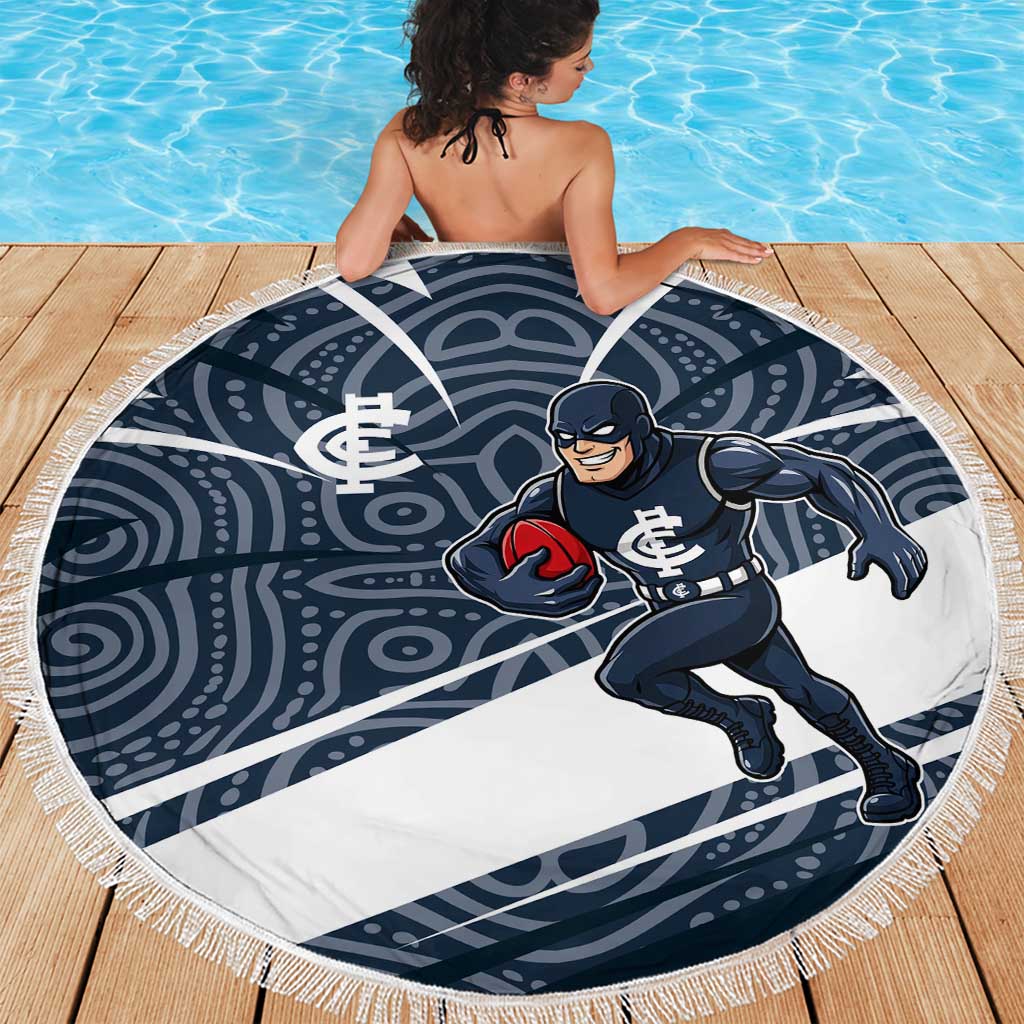 Carlton Blues Australian Football Beach Blanket Superhero Mascot With Indigenous Pattern Art