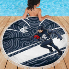 Carlton Blues Australian Football Beach Blanket Superhero Mascot With Indigenous Pattern Art