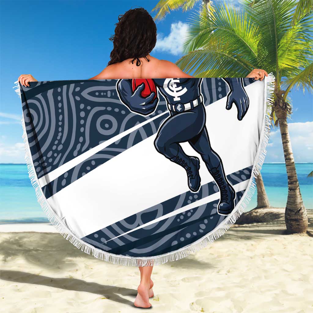 Carlton Blues Australian Football Beach Blanket Superhero Mascot With Indigenous Pattern Art