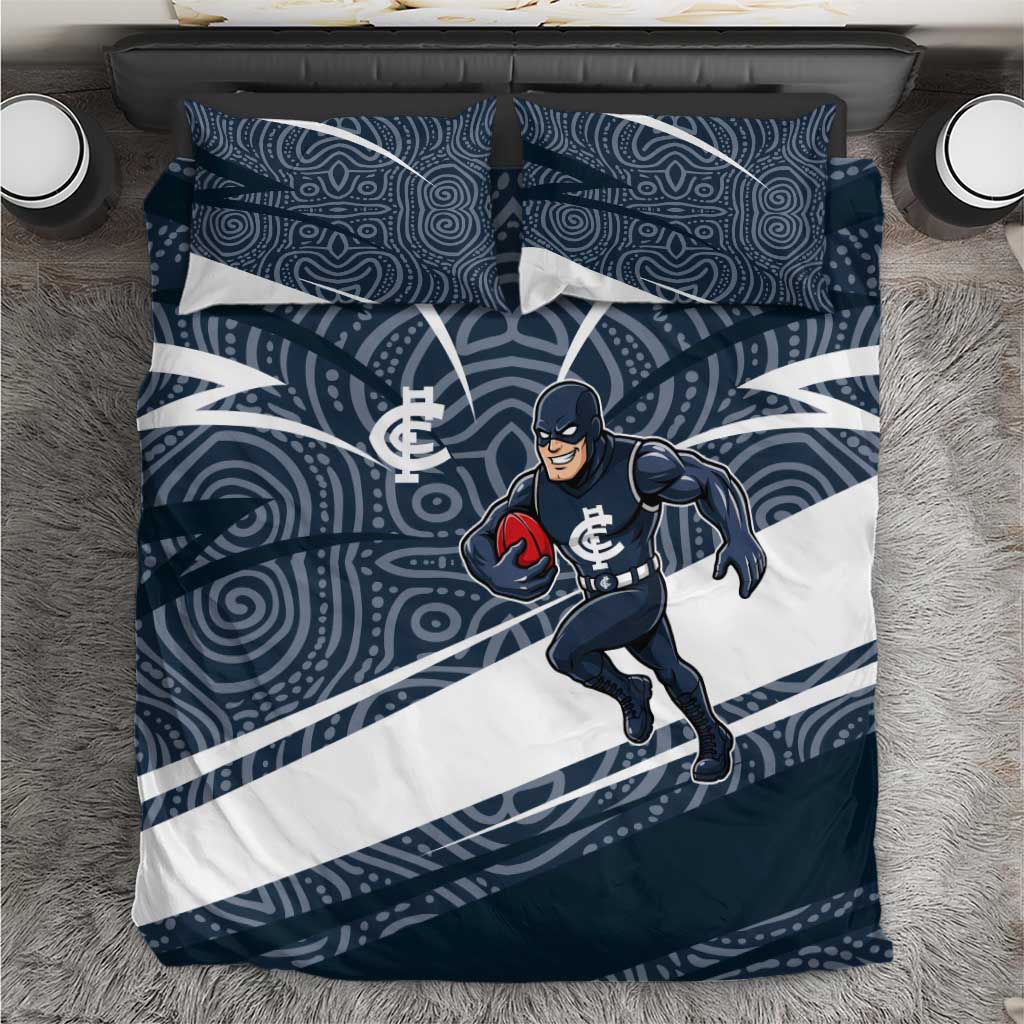 Carlton Blues Australian Football Bedding Set Superhero Mascot With Indigenous Pattern Art
