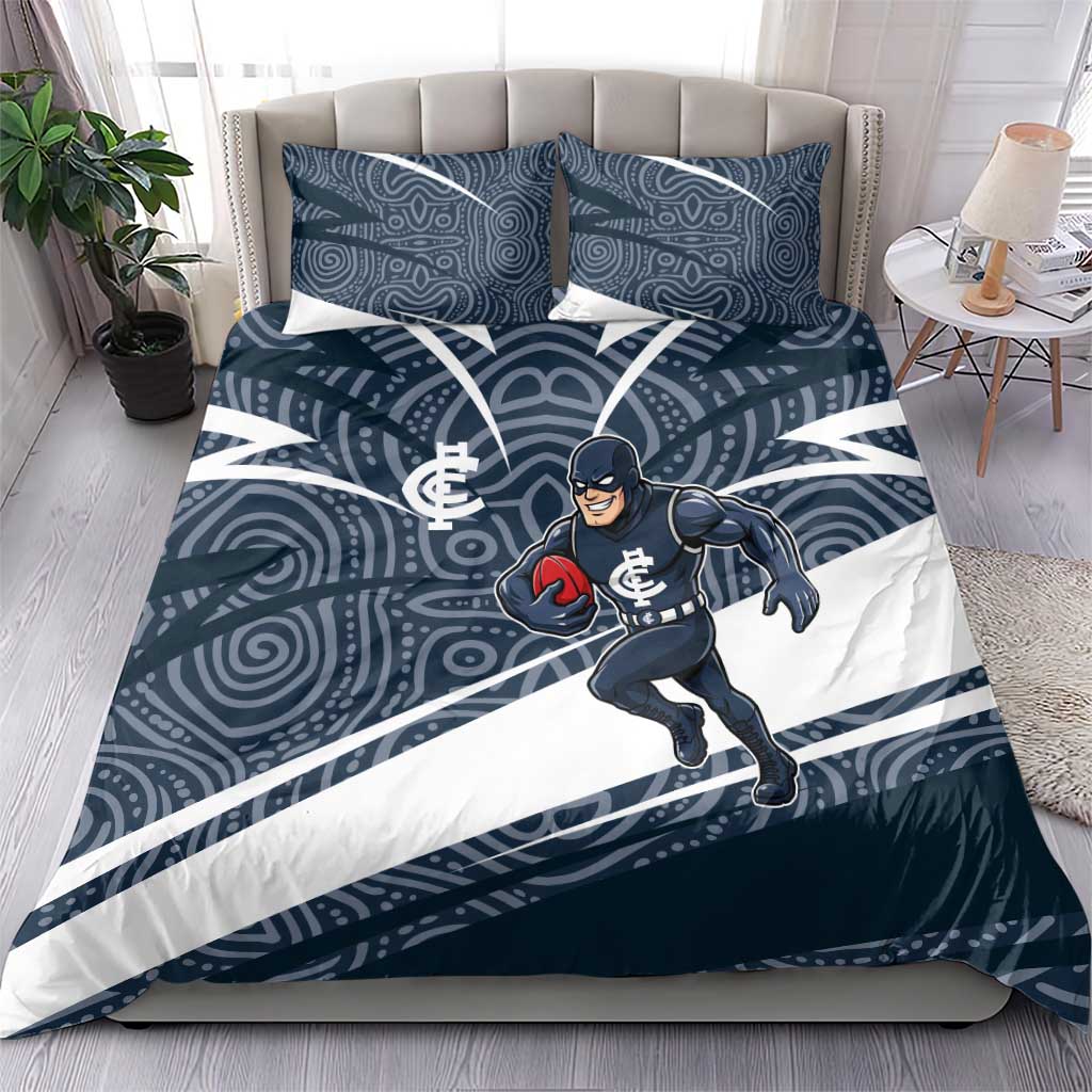 Carlton Blues Australian Football Bedding Set Superhero Mascot With Indigenous Pattern Art