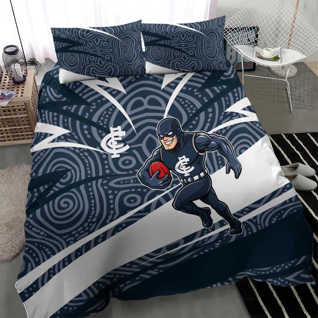 Carlton Blues Australian Football Bedding Set Superhero Mascot With Indigenous Pattern Art