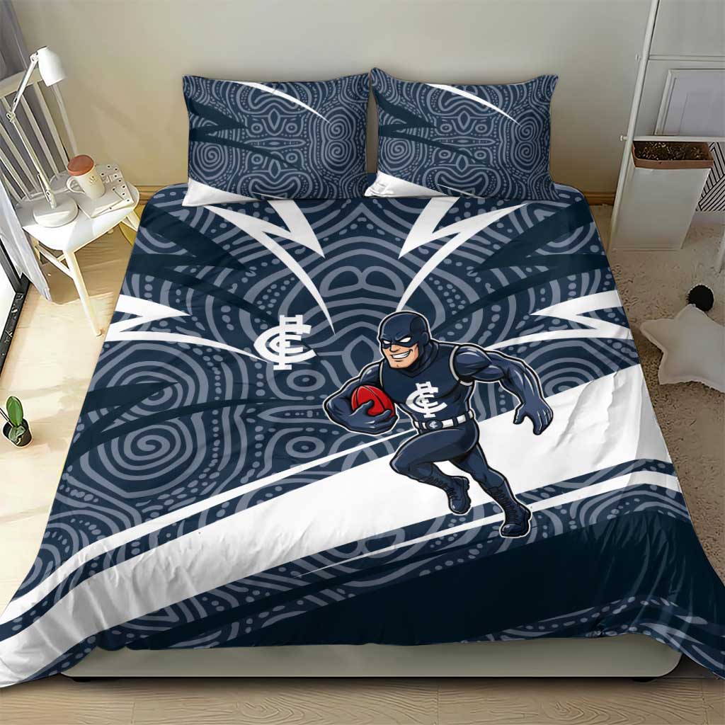 Carlton Blues Australian Football Bedding Set Superhero Mascot With Indigenous Pattern Art