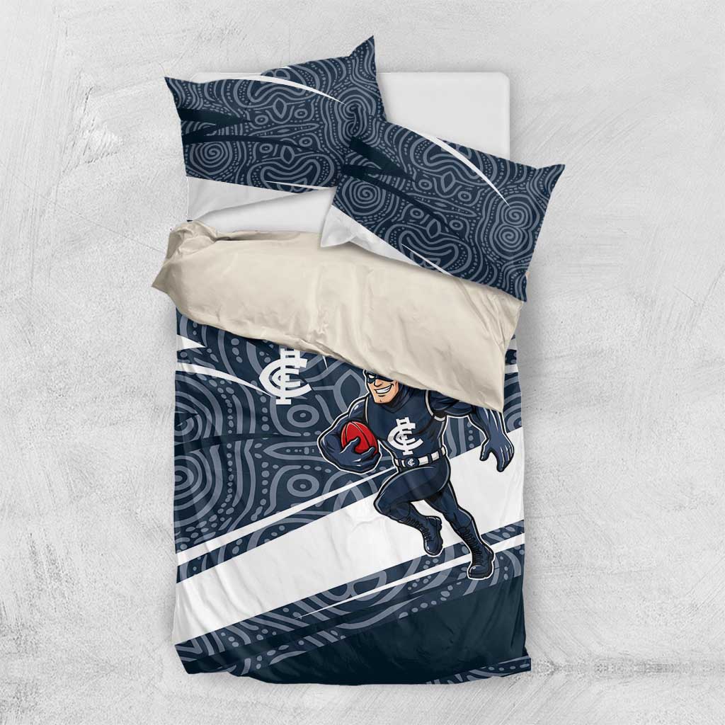 Carlton Blues Australian Football Bedding Set Superhero Mascot With Indigenous Pattern Art