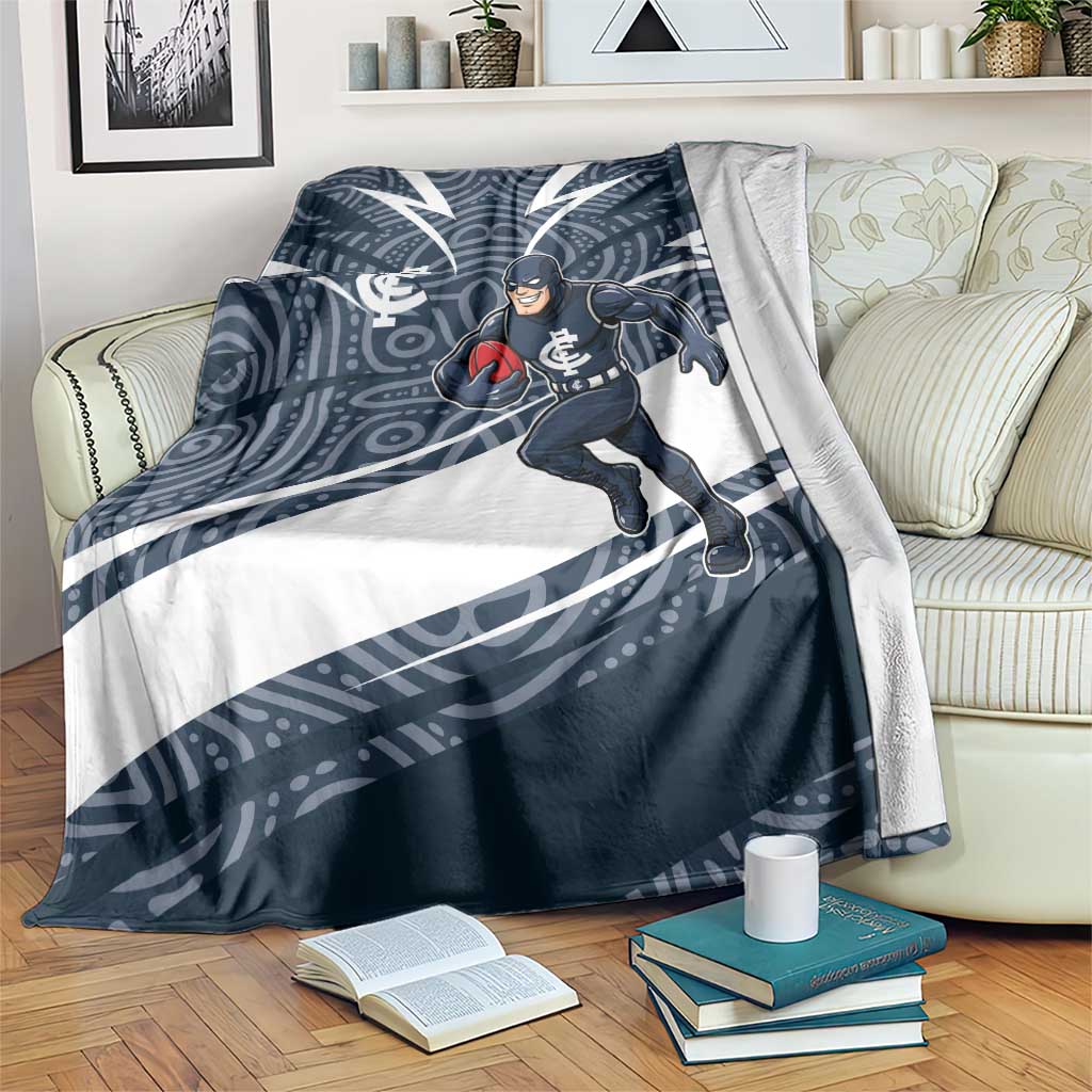 Carlton Blues Australian Football Blanket Superhero Mascot With Indigenous Pattern Art