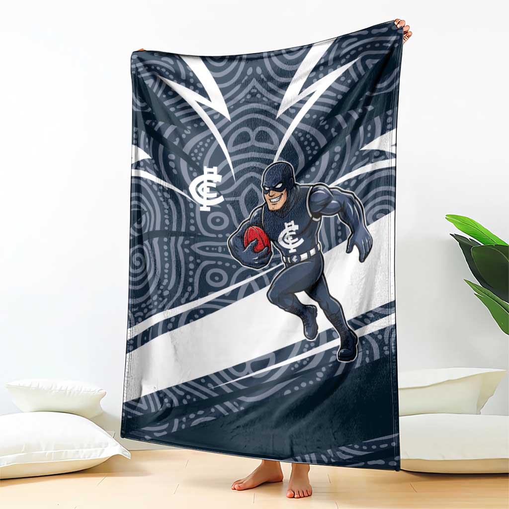 Carlton Blues Australian Football Blanket Superhero Mascot With Indigenous Pattern Art
