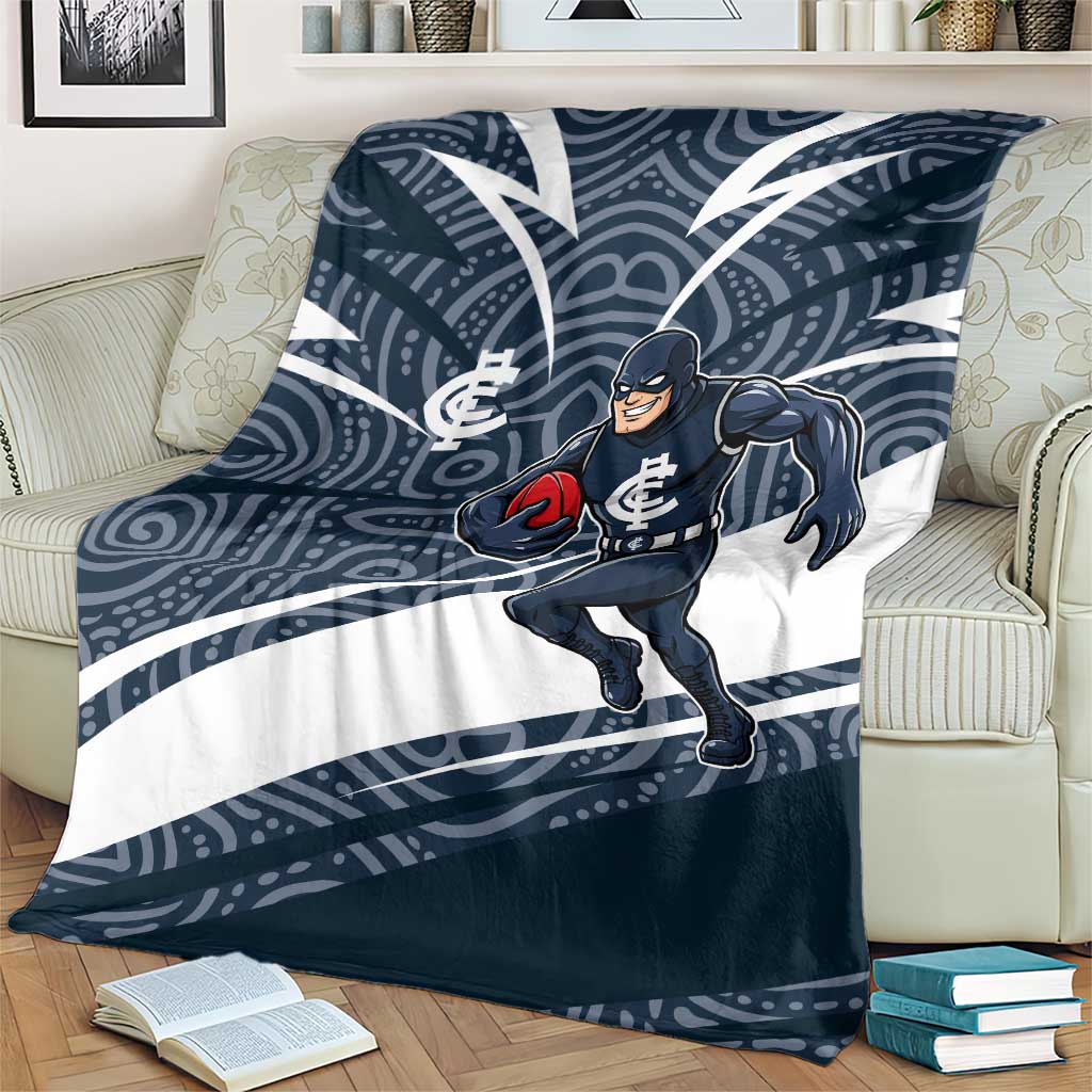 Carlton Blues Australian Football Blanket Superhero Mascot With Indigenous Pattern Art