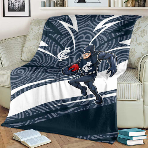 Carlton Blues Australian Football Blanket Superhero Mascot With Indigenous Pattern Art