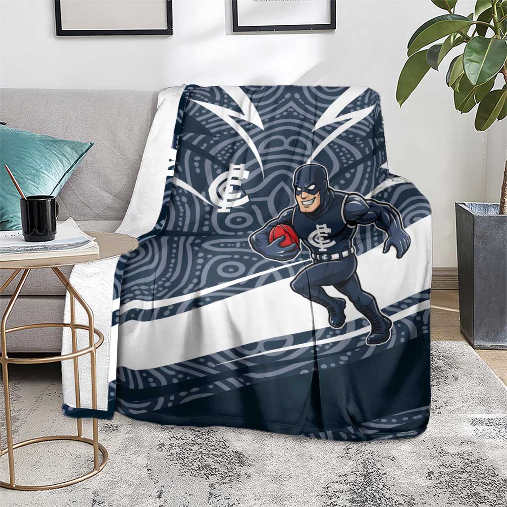 Carlton Blues Australian Football Blanket Superhero Mascot With Indigenous Pattern Art