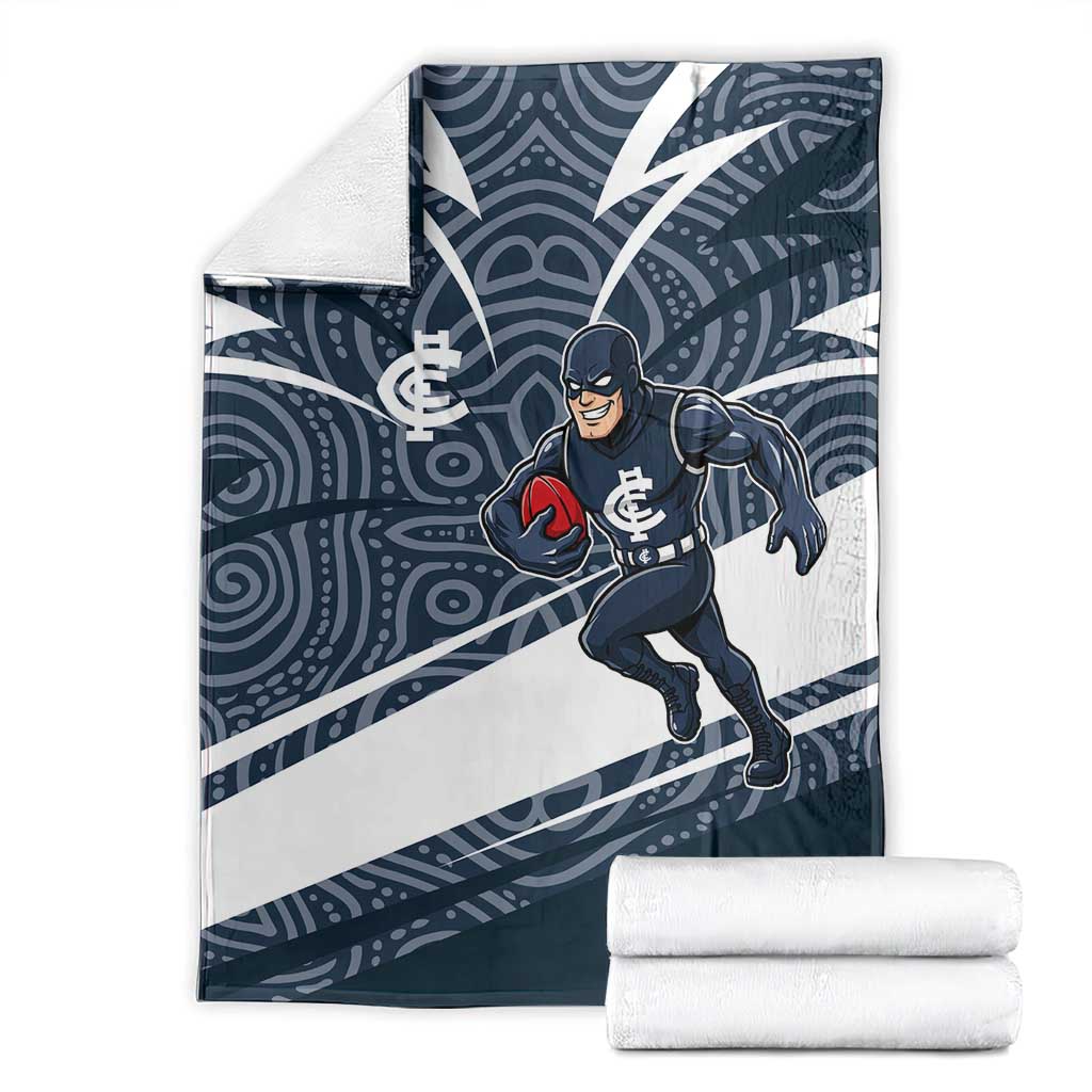 Carlton Blues Australian Football Blanket Superhero Mascot With Indigenous Pattern Art