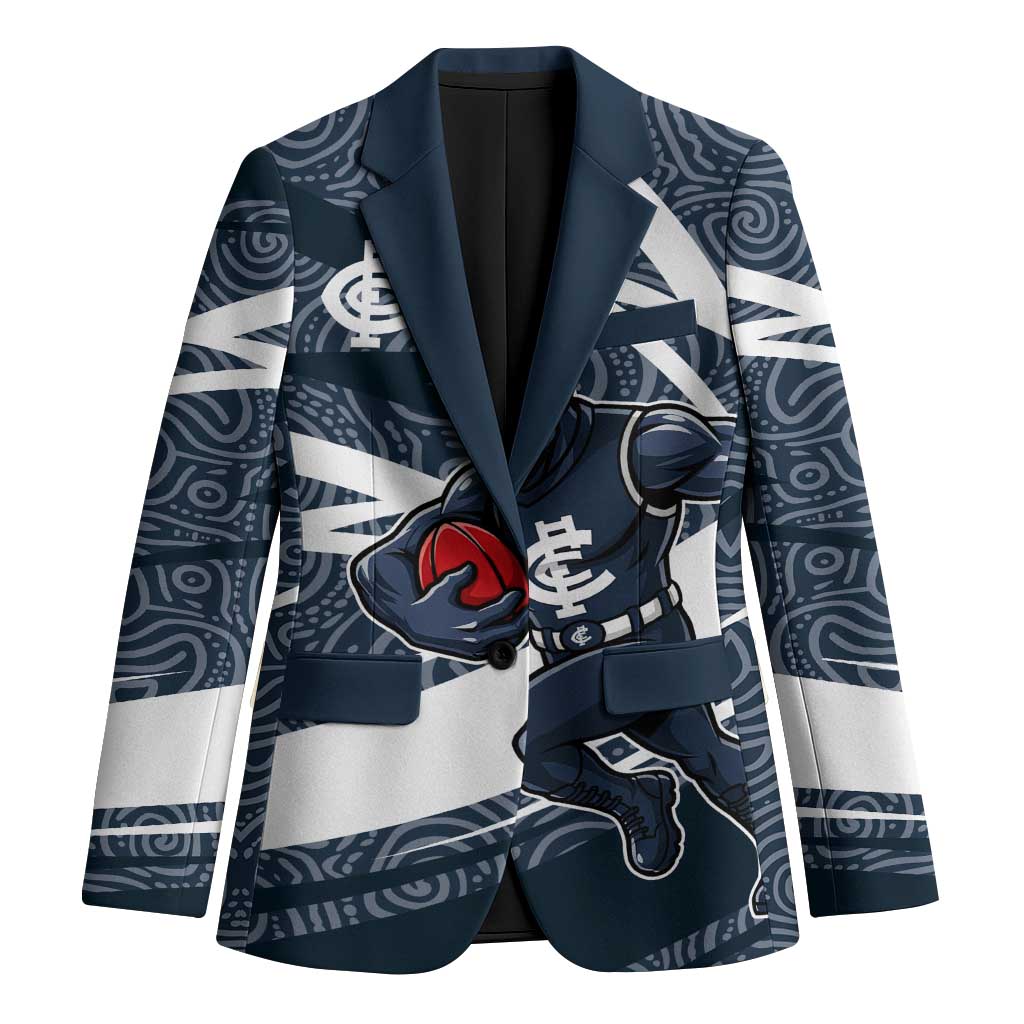 Carlton Blues Australian Football Blazer Superhero Mascot With Indigenous Pattern Art