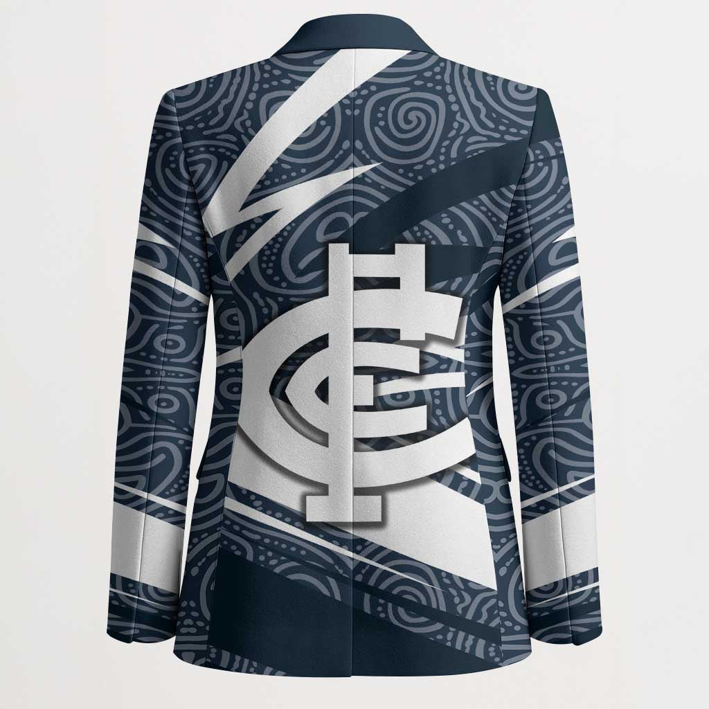 Carlton Blues Australian Football Blazer Superhero Mascot With Indigenous Pattern Art