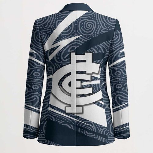 Carlton Blues Australian Football Blazer Superhero Mascot With Indigenous Pattern Art