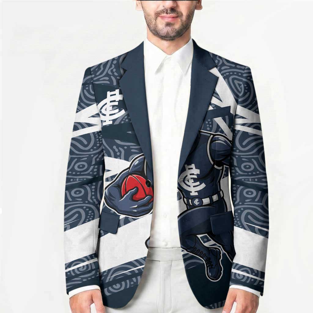 Carlton Blues Australian Football Blazer Superhero Mascot With Indigenous Pattern Art