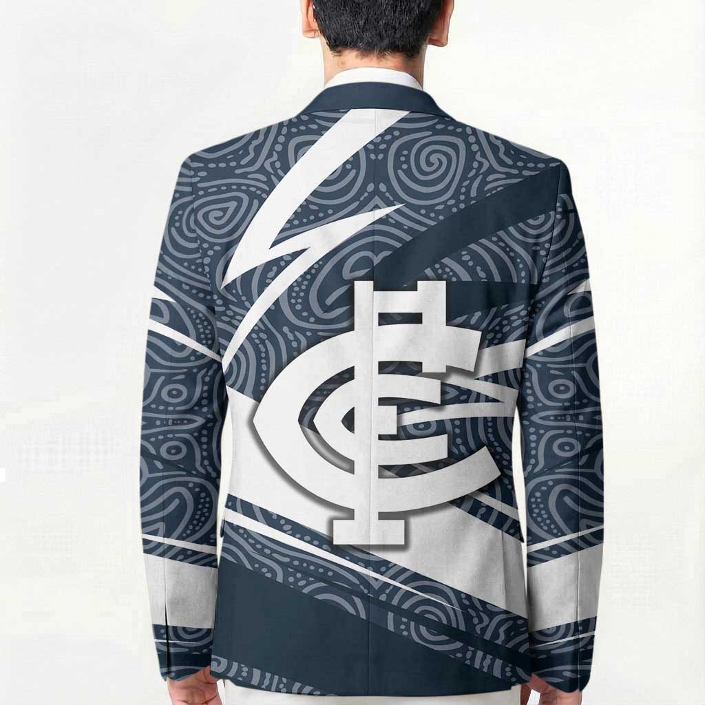 Carlton Blues Australian Football Blazer Superhero Mascot With Indigenous Pattern Art