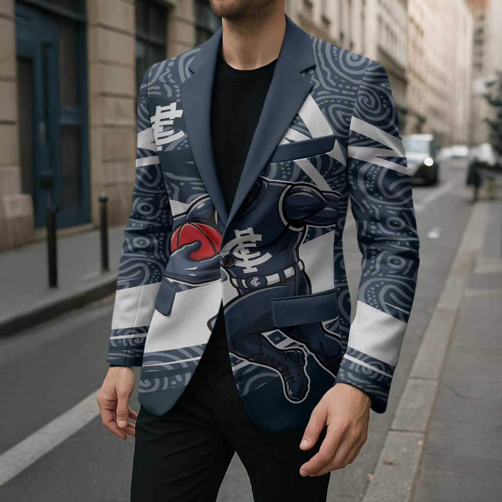 Carlton Blues Australian Football Blazer Superhero Mascot With Indigenous Pattern Art