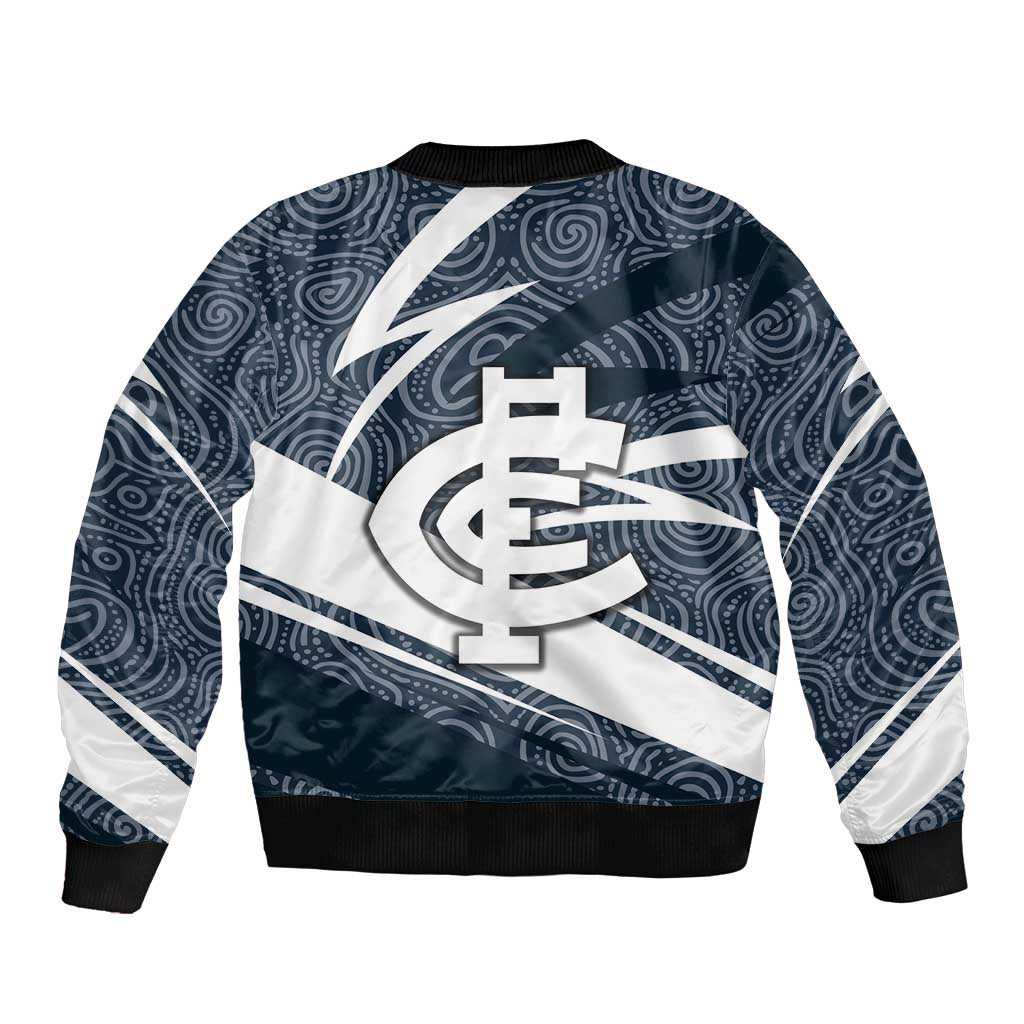 Carlton Blues Australian Football Bomber Jacket Superhero Mascot With Indigenous Pattern Art