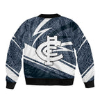 Carlton Blues Australian Football Bomber Jacket Superhero Mascot With Indigenous Pattern Art