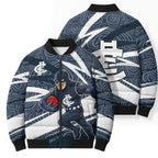 Carlton Blues Australian Football Bomber Puffer Jacket Superhero Mascot With Indigenous Pattern Art