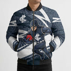 Carlton Blues Australian Football Bomber Puffer Jacket Superhero Mascot With Indigenous Pattern Art